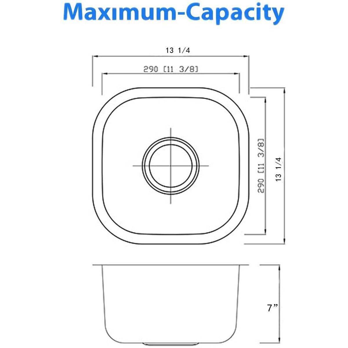 OAKLAND 13" L x 13" Undermount Kitchen/Bar Sink with Basket Strainer